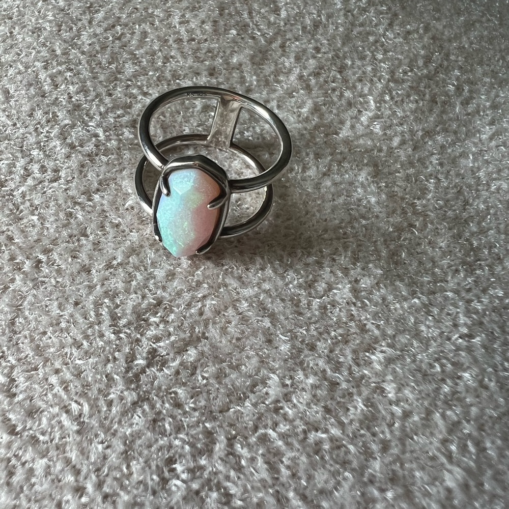 Kendra Scott ELYSE STERLING SILVER DOUBLE BAND RING IN WHITE STERLING OPAL
